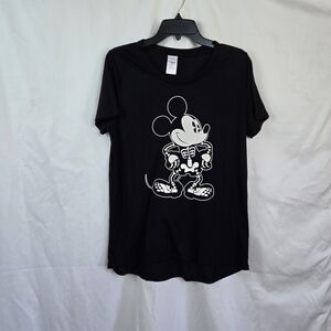 Disney Women's Black Mickey Mouse‎ Skeleton Glow in the Dark Halloween Tee XL